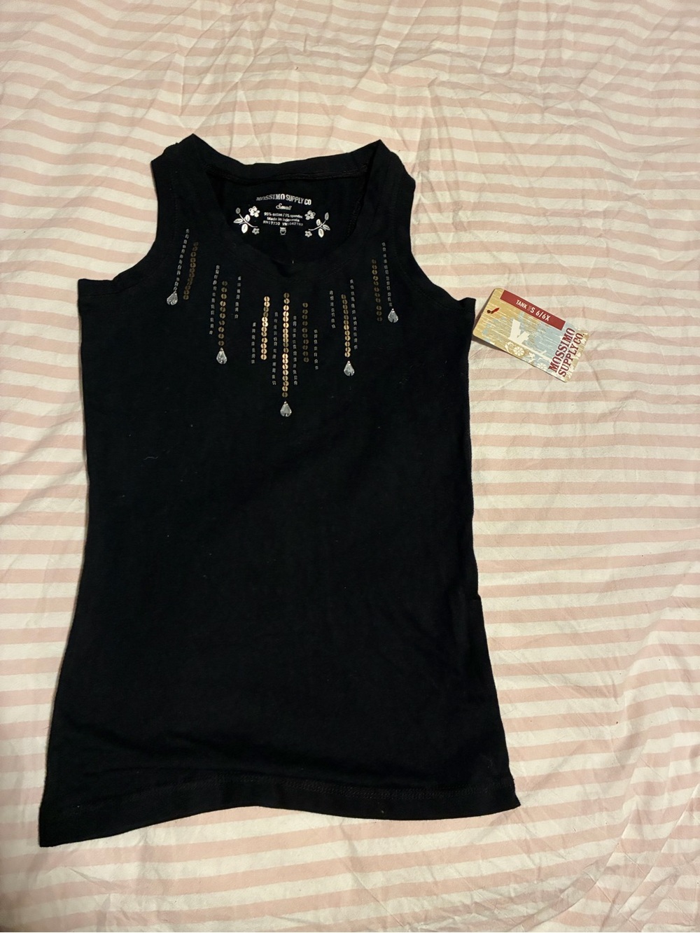 Mossimo Supply Co. Black Tank Top with Gold & Silver Bead Detail